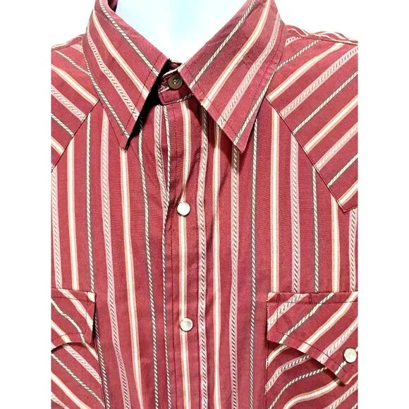 ELY Cattleman Western Shirt Mens 17 Maroon Red Stripe Rodeo Pearl Snap Long Slv - Picture 5 of 9